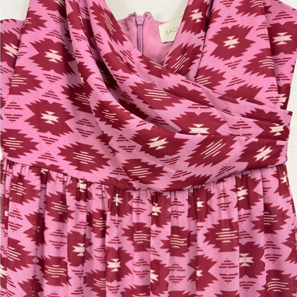 NWT Sachin & Babi Size 6 Aztec Motif Dalia Midi Dress Pink Burgundy & Ecru - Picture 4 of 7